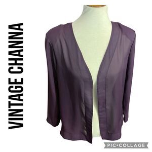 Channa Vintage Semi-Sheer Plum Open Blazer Long Sleeve Size Large